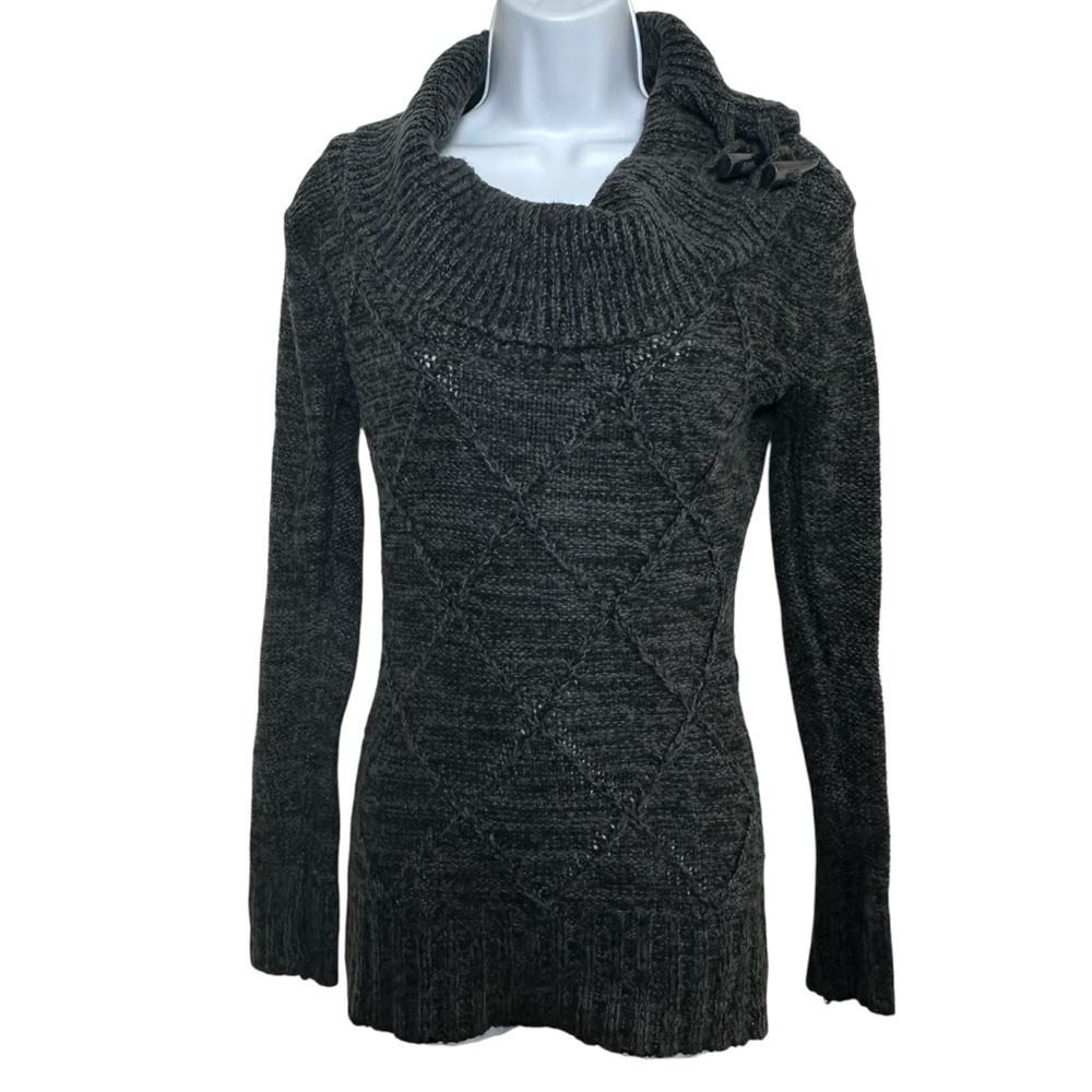 Deb Y2K Cowl Neck Knit Tunic Sweater Dress Charcoal Gray Women’s Medium